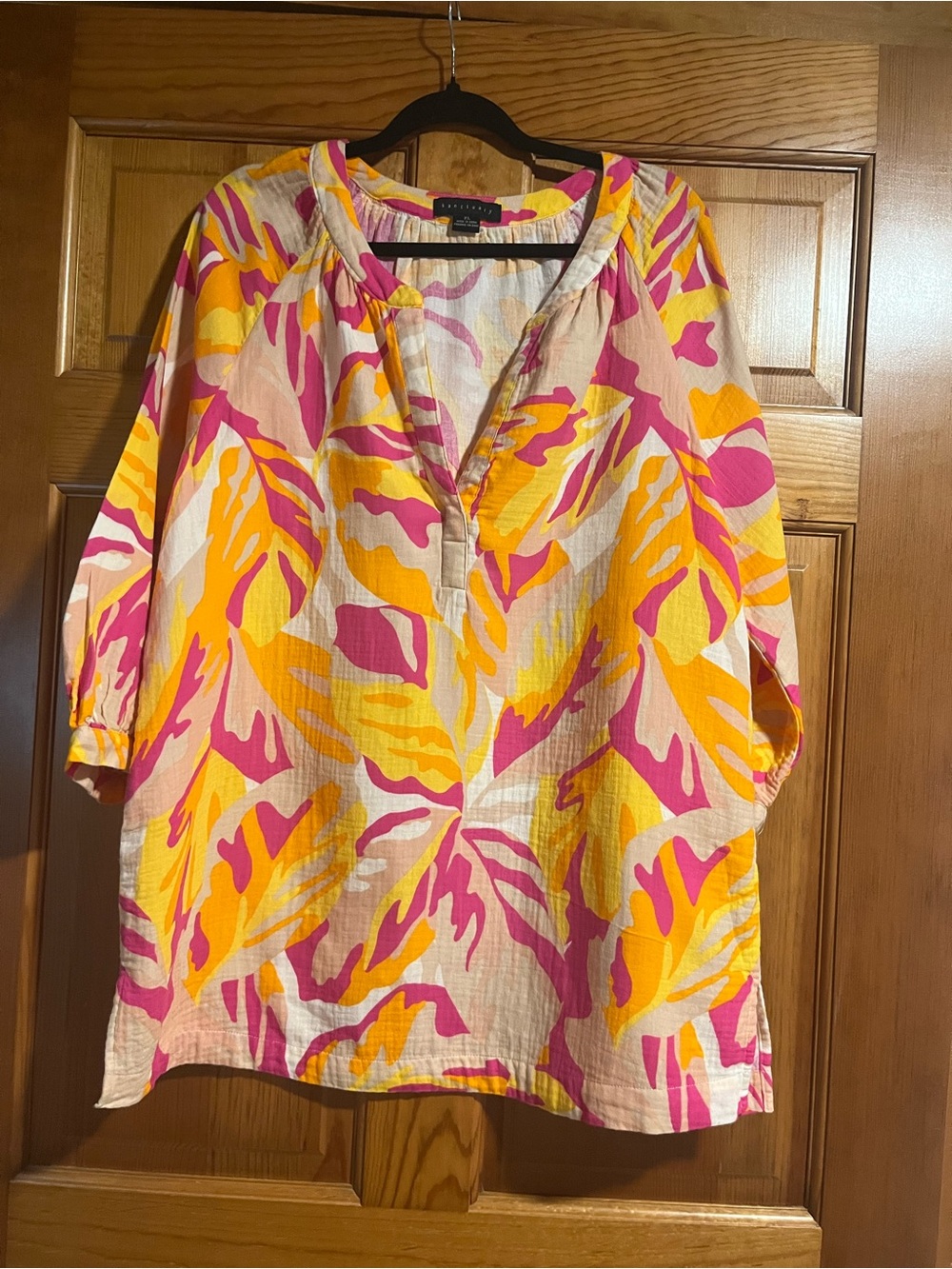 Sanctuary Tropical Print Tunic Blouse Pink Orange Yellow XL